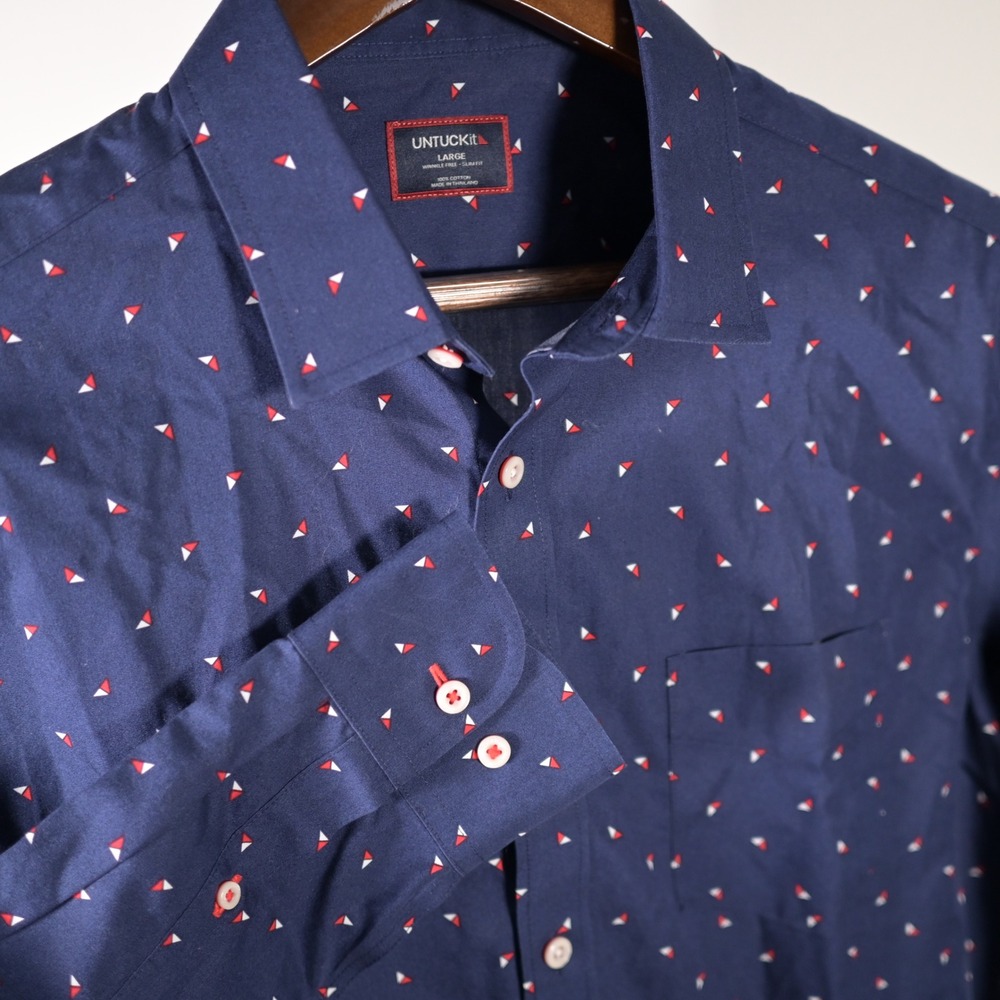 UNTUCKit Kipling-WF Navy Blue Geometric Print Slim Fit  Nautical 4th of July